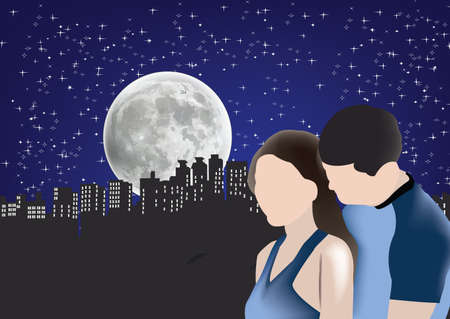 couple of lovers in the moonlightのイラスト素材