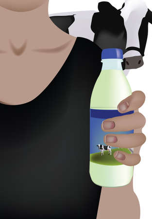 bottle of milk woman cattleのイラスト素材