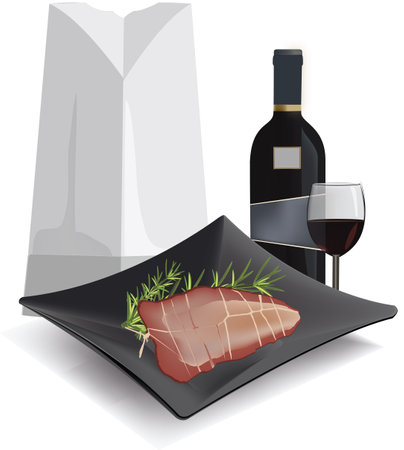 square plate black with meatのイラスト素材