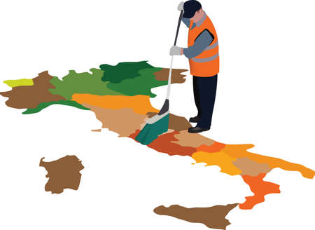 ecological operator with broom cleans Italyのイラスト素材