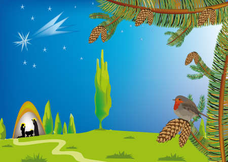 landscape with nativity huts crib cribのイラスト素材