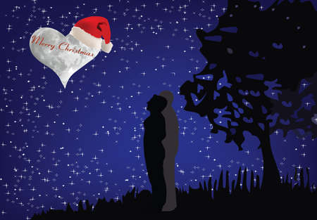 night landscape couple in love heart of moonのイラスト素材