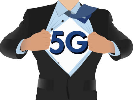 Person tears off shirt highlighting 5G chestのイラスト素材