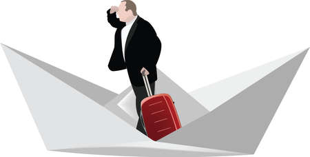 manager with trolly on paper boatのイラスト素材