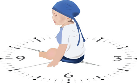child sitting on watch handsのイラスト素材