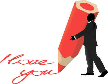 man with big pen writes I love youのイラスト素材