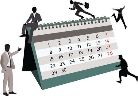 table calendar with human figures aroundのイラスト素材