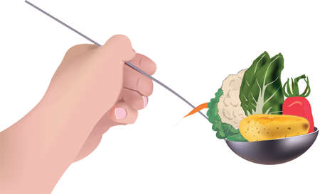 hand with ladle and vegetables hand with ladle and vegetablesのイラスト素材