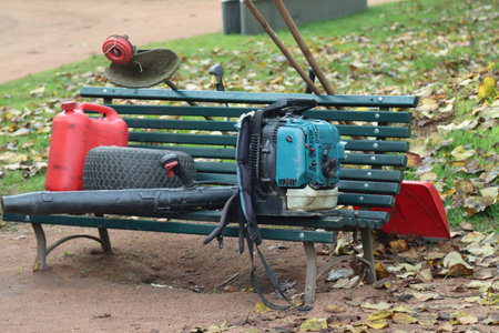 mowing equipment and garden care lawn mowers and edge trimmersの写真素材