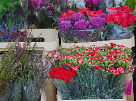 flower stall at the marketの写真素材