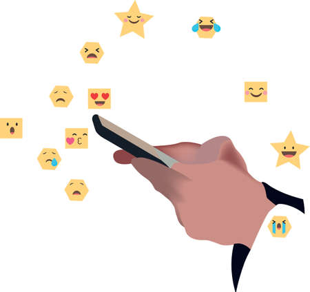 hands with mobile smail smileysのイラスト素材