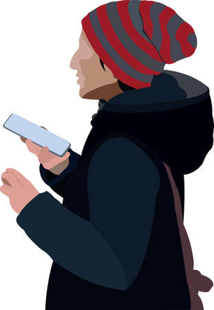 Girl with wool cap and cell phone Girl with wool cap and cell phoneのイラスト素材