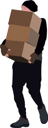 boy delivery purchases in boxesのイラスト素材