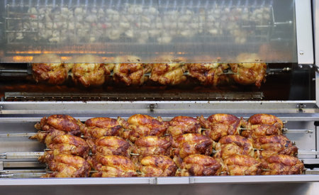 rotisserie van at the local market with employeesの写真素材