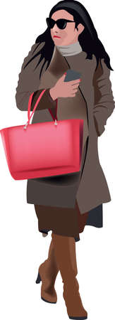 Elegant woman walks with red bagのイラスト素材