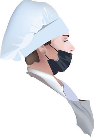 face profile of cook in uniform with hat -のイラスト素材
