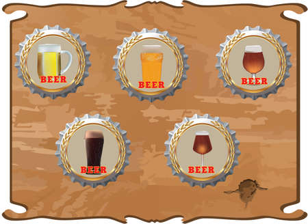wooden board with beer capsのイラスト素材