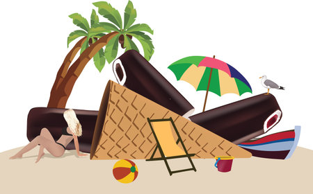 beach holidays palms deckchairs ice cream sandのイラスト素材