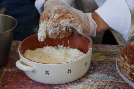 preparation and dough of white flour for dessertsの写真素材