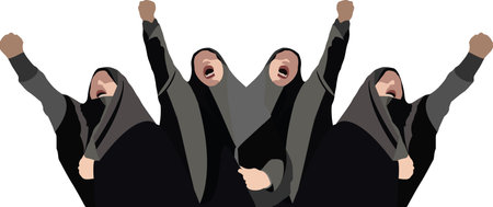 Iranian women with raised fists protest against powerのイラスト素材