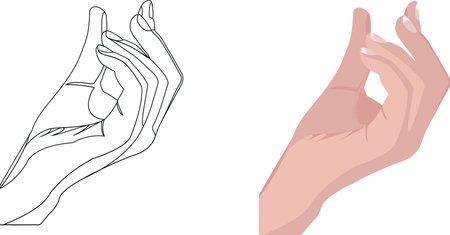 female hand holds something and raises itのイラスト素材