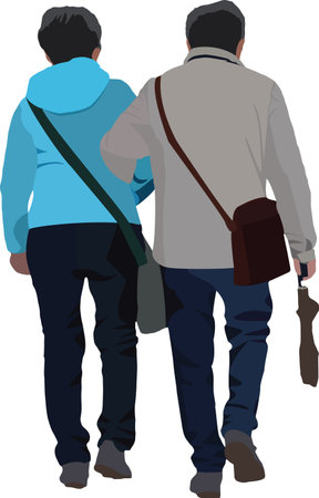Couple of people from behind walkingのイラスト素材