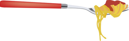 fork with colored handle with spaghetti and tomato sauceのイラスト素材