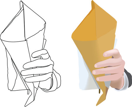 hand with food paper bagのイラスト素材