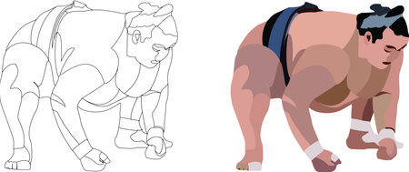 Sumo wrestler in sprt position symbol of Japanのイラスト素材