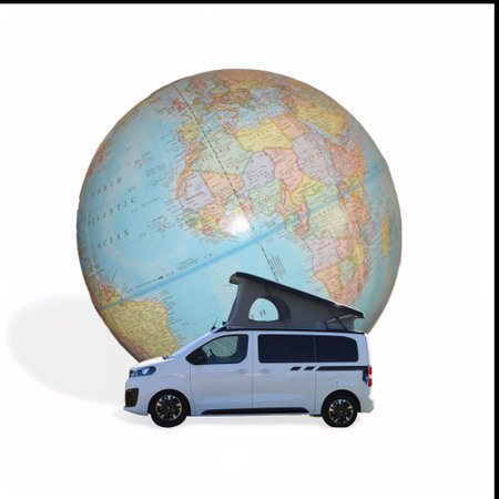 Wild camping with van in white background-の写真素材