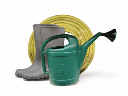 Plastic tube with boots and sprinklerの写真素材
