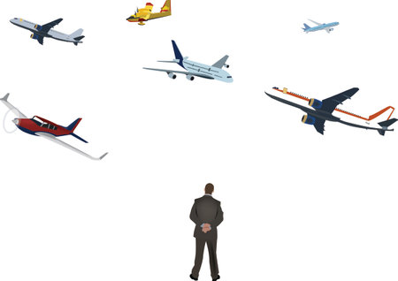 Person from behind looks at air trafficのイラスト素材