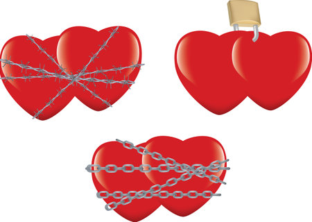 Pair of hearts joined by lug chains and barbed wireのイラスト素材