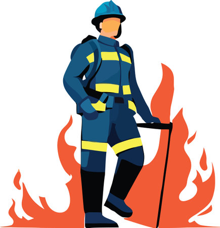 Firefighter on duty in uniformのイラスト素材