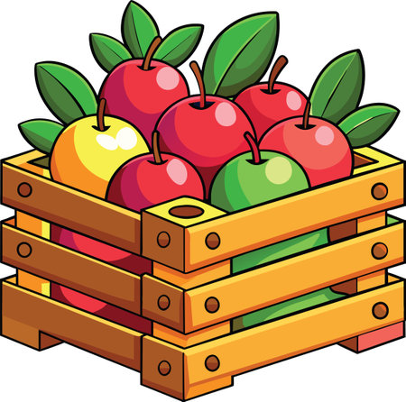 wooden box with mixed fruitのイラスト素材