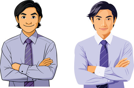 Japanese boy with shirt and tie and folded armsのイラスト素材