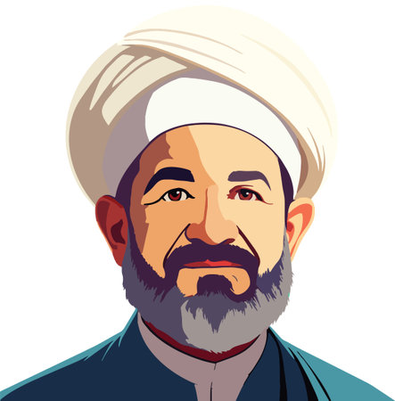 Stylized digital illustration of an elderly man with a white turban and beardのイラスト素材