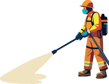 Professional pest controller spraying insecticideのイラスト素材