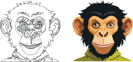 a smiling cartoon chimpanzee dressed in a stylish green jacket-のイラスト素材