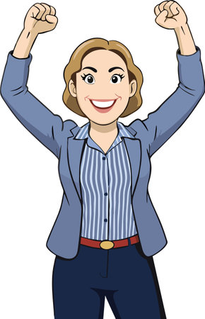 joyful woman with raised fists symbolizing strength and victoryのイラスト素材