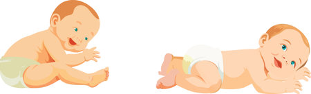 Vector illustration of a smiling baby, lying on its back wearing only a diaperのイラスト素材