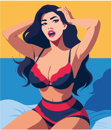 Confident woman in stylish swimwear-のイラスト素材