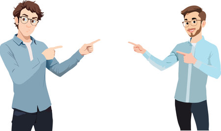 Animated image displaying two smiling cartoon men pointing with their fingers, suitable for various presentationsのイラスト素材