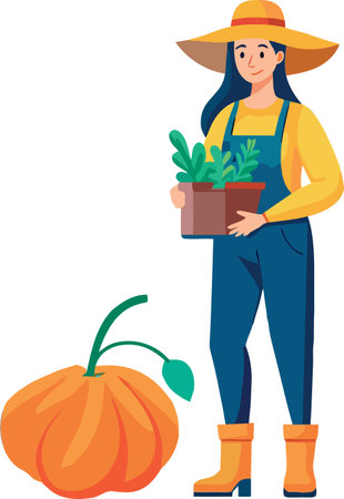 Farmer direct farmer with big pumpkinのイラスト素材