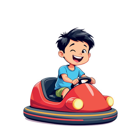 Vsai smiling child enjoying a ride in a colorful bumper carのイラスト素材