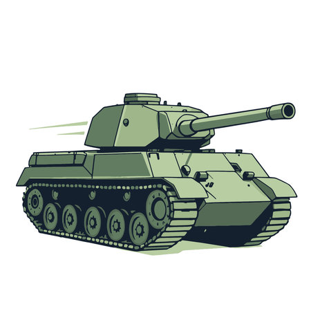 Vsai green heavy tank quickly moving on battlefield, powerful military vehicle illustrationのイラスト素材