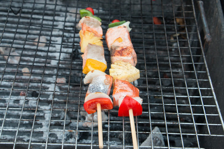 The barbecue grill festival in a street in Thailand.の写真素材