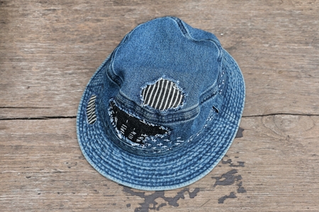 Japanese way of using cloth to embroidery. The old rattling cracked. The art of matching denim with cotton that is indigo mainly as a bag, shoes, hat.の写真素材