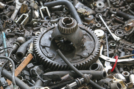 The car looks at the mechanism in the engine repair shop ready to use.の写真素材