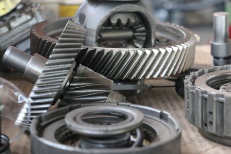 The car looks at the mechanism in the engine repair shop ready to use.の写真素材